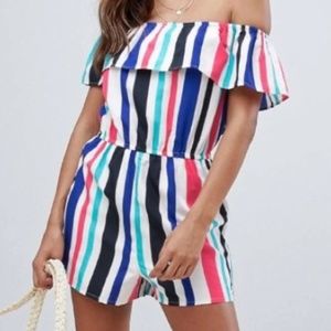 Boohoo Rainbow Stripe Bardot Romper